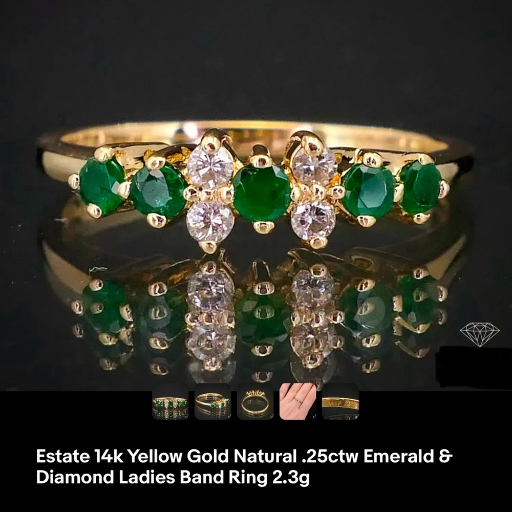 ❎ SOLD ❎ Estate 14K Yellow Gold Natural .25ctw Emerald & Diamond Band Ring 2.3g